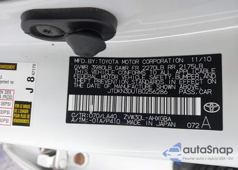 2011 Toyota Prius Four from USA, damaged, VIN JTDKN3DU1B0256286